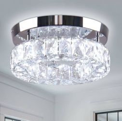 9.8" Crystal Flush Mount Ceiling Light Fixtures LED Round Mini Chandelier Foyer 15 W 6000K Cool White