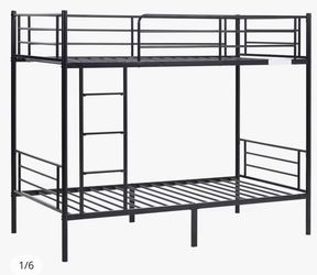 Twin Over Twin Metal Bunk Bed with Metal Frame and Ladder for Kids Bedroom Black