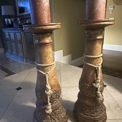 Oversized Wooden Candle Pillar Holder