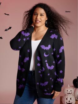 BLOOMCHIC Bat Printed Jacquard Cardigan (US12/Large)