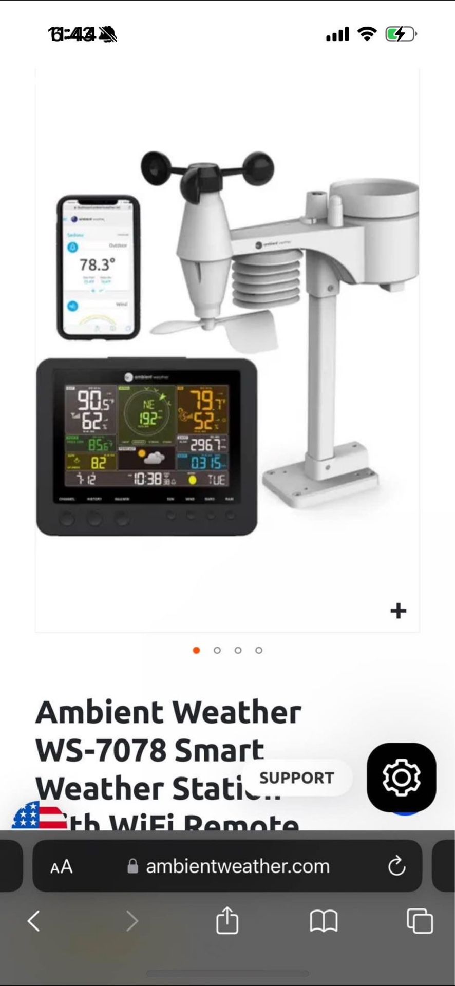 Ambient Weather WS-7078 Smart Weather Station with WiFi Remote Mo and Alerts