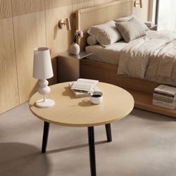 Light Oak Minimalist Coffee Table w/ Black Wood Legs - 8008