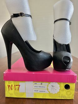 Fashion Shoes: Size 6 Black Ankle-Strap Stilettos