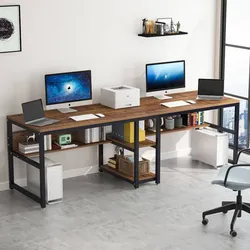 Two Person Gaming Office Computer Desk with Shelves