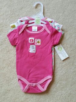 Brand new set of 3 baby girl onesies size 6-9 months