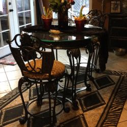 Rod Iron / Wood Kitchen Table Set