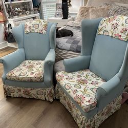 Vintage Floral Wingback Accent Chairs – Set of 2 (Different Sizes)