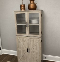 Brand New 72" Farmhouse Pantry Cabinet with Fluted Glass & Barn Doors – 7-Tier Storage  