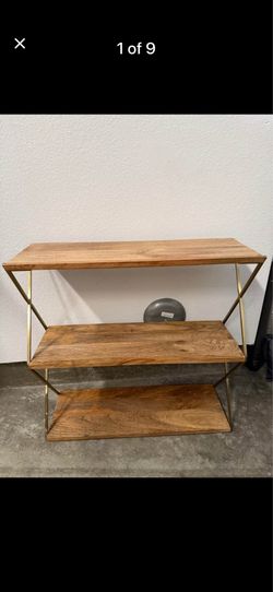 wood and brass metal shelf shelving