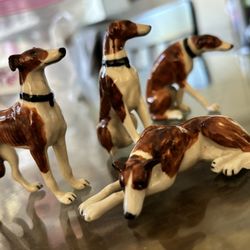 Greyhound Dog Miniature Figurine Brown Color Porcelain & Hand painted