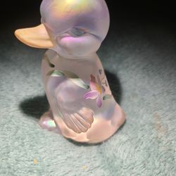 Fenton opalescent hand painted duck