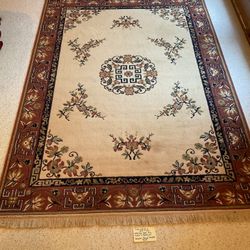 Large Oriental Wool Rug, Beautiful Belgium-Made, Rich Brown-Beige Color; L 7feet 10.5 Inch X W5feet 7inches