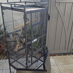 Jaula Negra De Hierro Fuerte Con Doble Bandeja Para Aves En Buenas Condiciones 