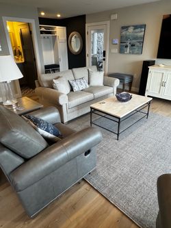 Modern Family Room Set – Like New – Couch + Recliners + Full Setup + TV