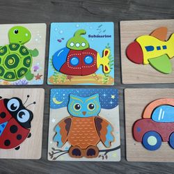 Six Wooden Toddler Puzzles