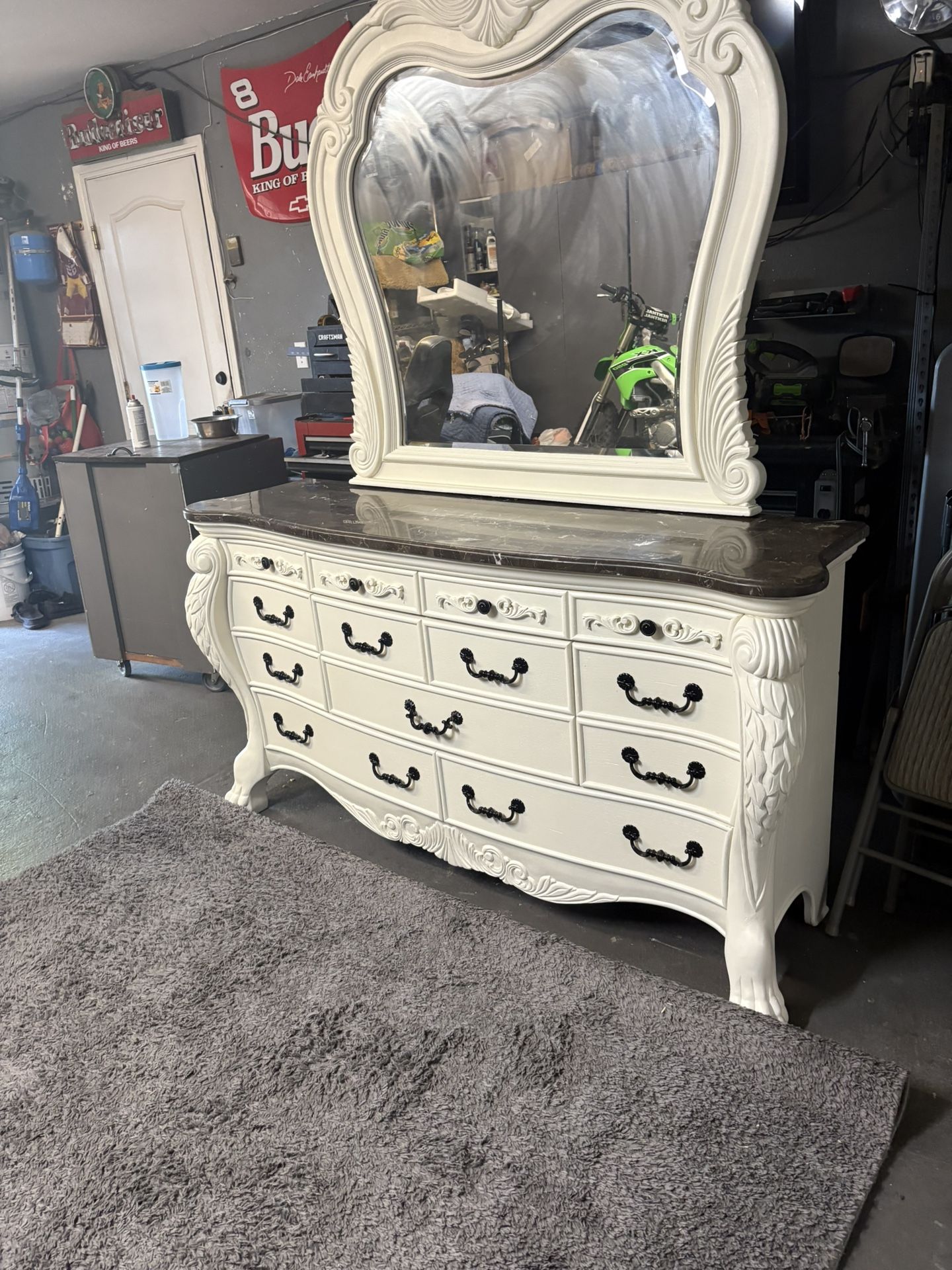 7 Drawer Marble Top Dresser W/ Mirror $350