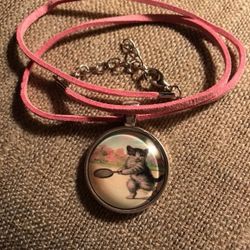 **Pending Pickup  CAT PENDANT on a Pink Leather Cord 🦸‍♀️NEW
