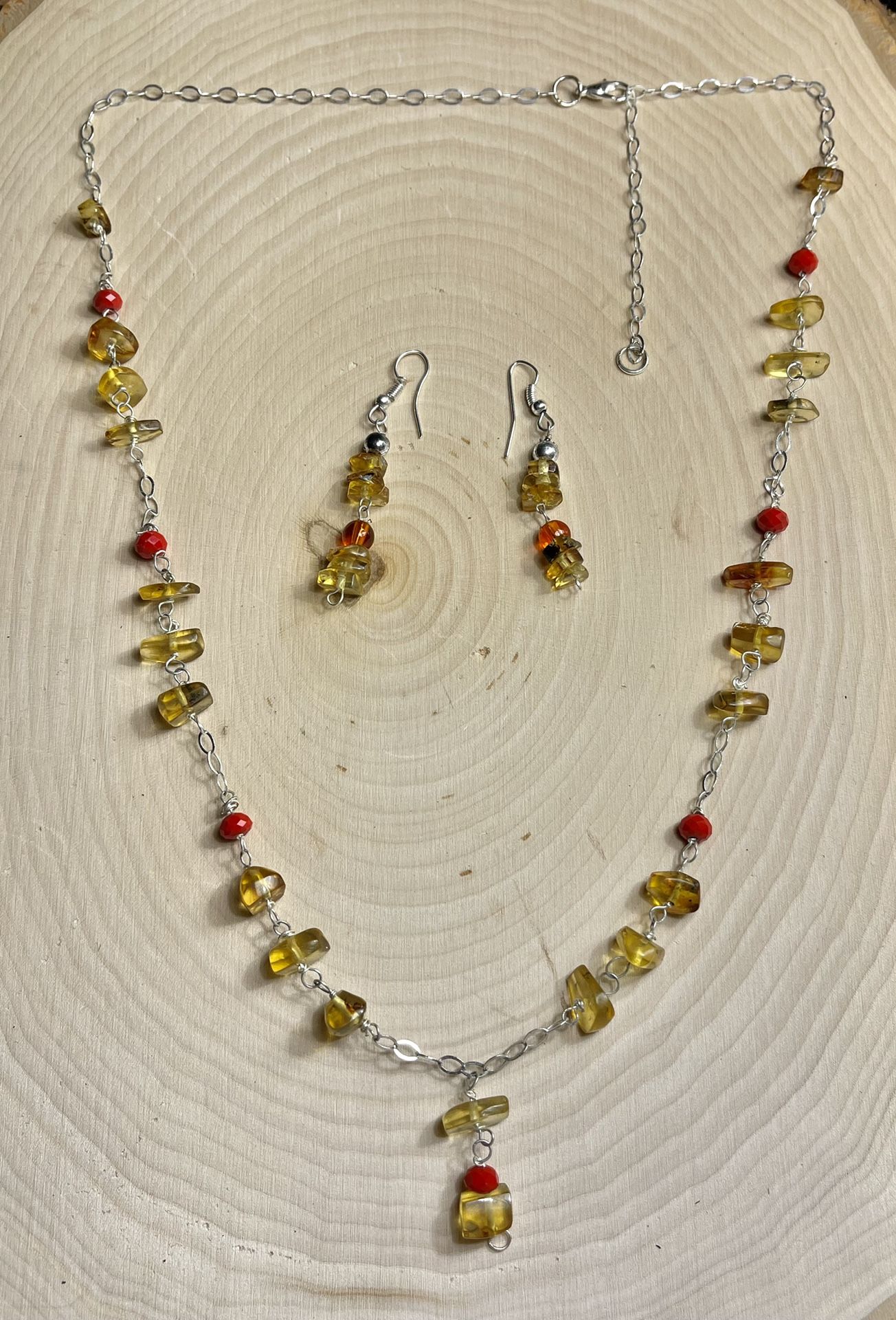 Necklace And Drop Earrings With Real Amber From Chiapas Mex