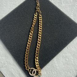 Chanel Crystal CC Logo Gold Necklace (choker)
