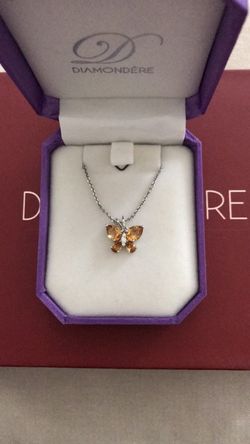 Citrine/Diamond 14k white gold butterfly Necklace