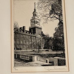 DON SWANN (b. 1889) c1930s Etching "Dowell Hall, Harvard" pencil-signed 46/100