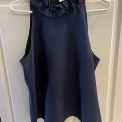 Forever 21 Essentials Navy Blue Ruffle Neck Sleeveless Top - Like New - Large