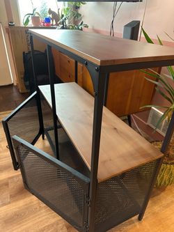 Industrial Stand / Media TV Console — Solid Pine & Black Metal