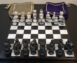 VINTAGE HAND-CARVED MARBLE CHESS SET