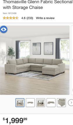 🛋️✨ Thomasville Glenn Fabric Sectional with Storage Chaise ✨