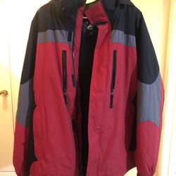 athletech Outerwear Hooded Fleece Lined Red Gray Winter Jacket Coat Men's XL