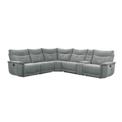 Brand new 118" x 132" dark or mist grey linen sectional with pocket coil cushions
