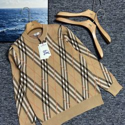 Burberry/Burberry classic plaid sweater knitted pullover round neck sweater loose OS version L