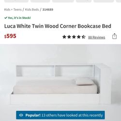 White Twin Bed With Bookcase Shelves 
