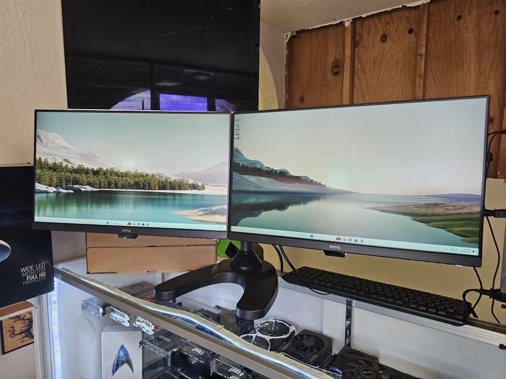 Dual 24-Inch Widescreen LED 1080P Monitor With Single Stand.