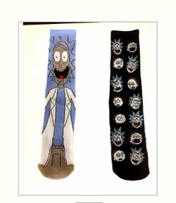 Rick and Morty Characters Crew Socks 15” Long Shoe Size 6-12 2-Pack NEW