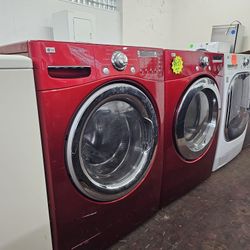 LG Front Load Washer And Electric Dryer Set In Red Working Perfectly 4-months Warranty 