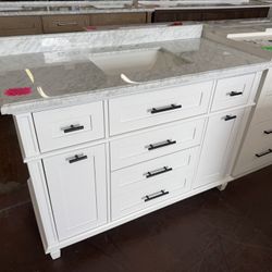 Tarbot 48 in. Single Sink White Bath Vanity with Carrara Marble Top with Integrated Power Outlet