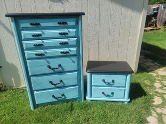 Turquoise chest of drawers and nightstand