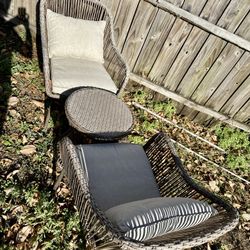 Outdoor Wicker Patio Chairs Set with Side Table – Cushioned (3 Piece Set)