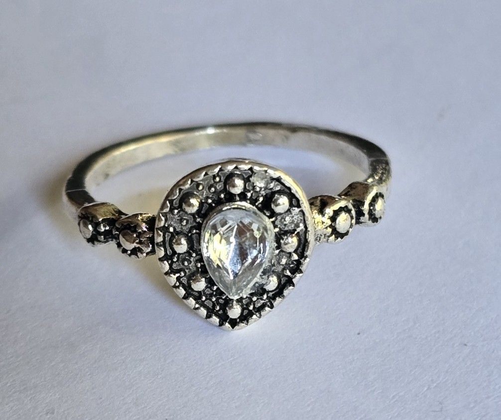 MARCASITE SILVER CZ VINTAGE LOOK NEW SWEETHEART SIZE 8 RING