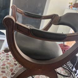 Drexel Heritage Mid Century Chair Black Leather and Wood Regular 