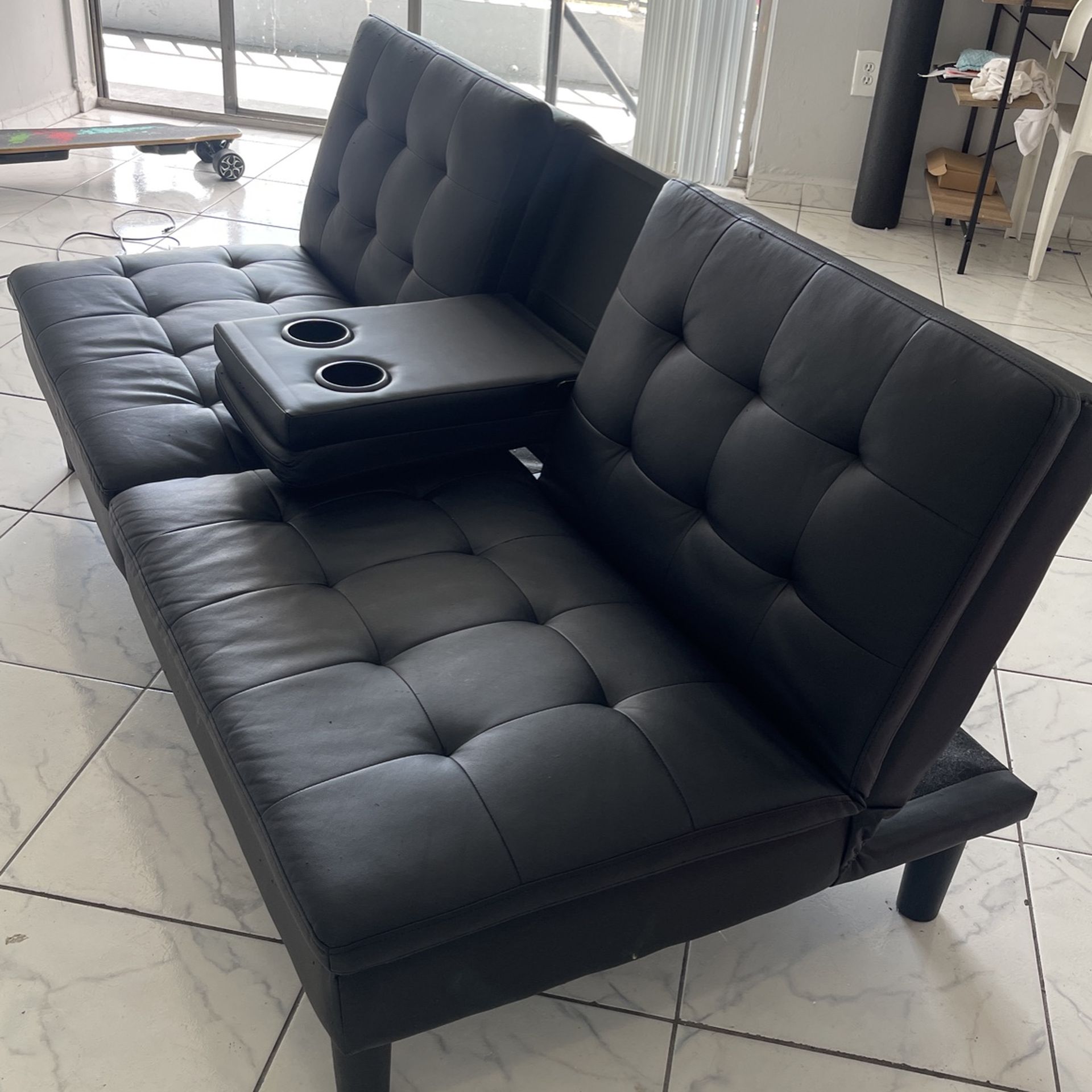 Mainstays Memory Foam Faux Leather Pillowtop Futon With Cupholder