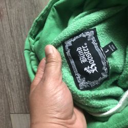 Blind Booster green hoodie with white cloud design.