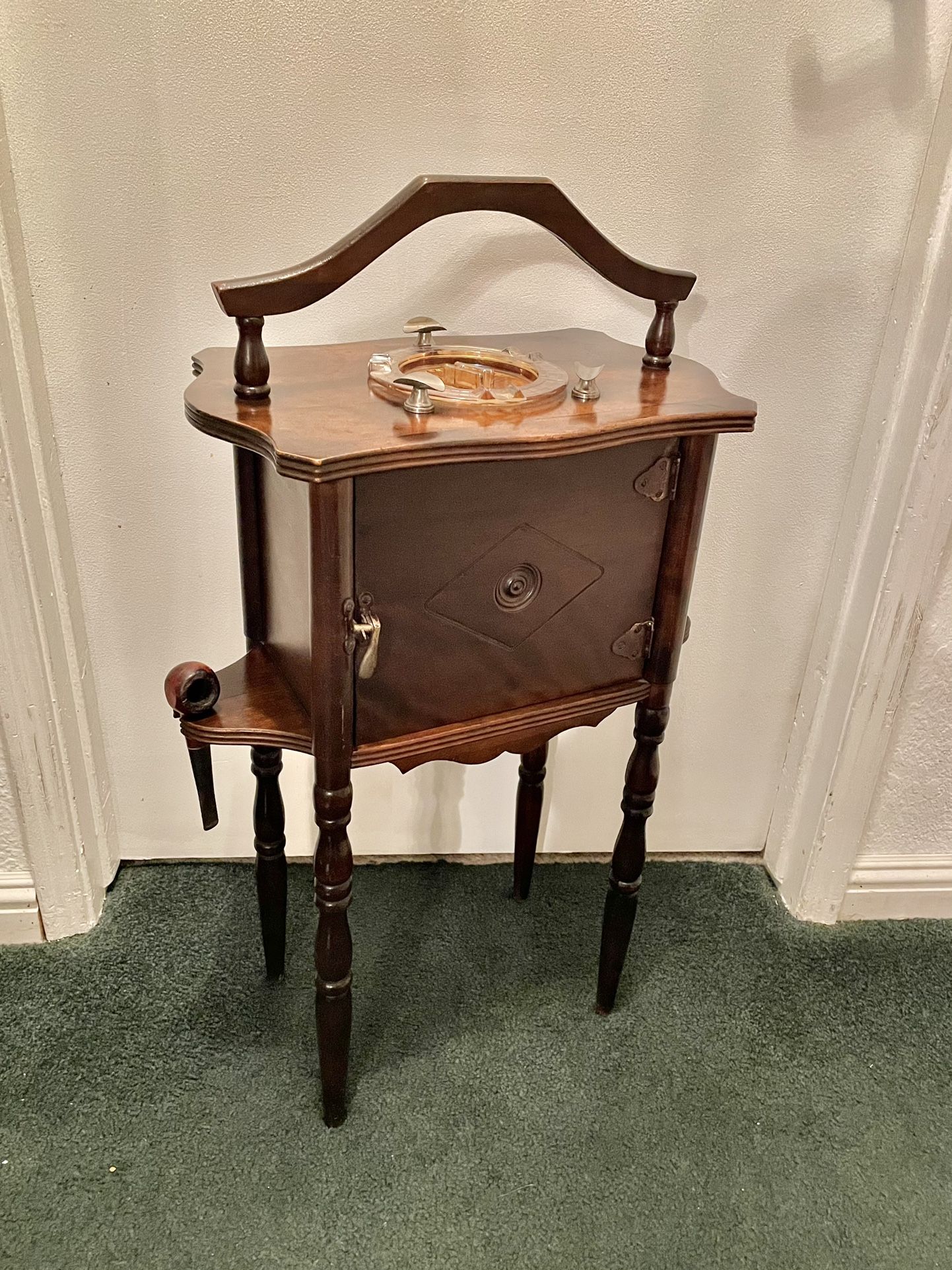 Antique 1920s Wood Smoking Pipe Cabinet 