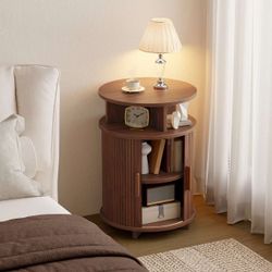 15.7" Round Fluted End Tables with Charging Station and Sliding Tambour Door $70