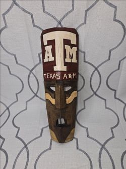 Texas A&M Hand Carved Wood Wall Hanging Mask 13" H Rare