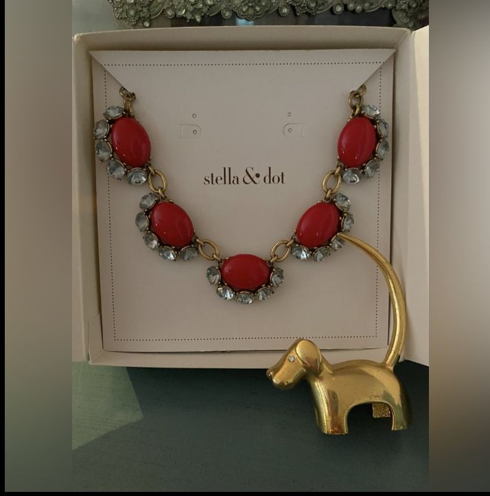 Stella & Dot Kimberly, Red Enamel Cabochons With  Gorgeous Sparkling Stones 