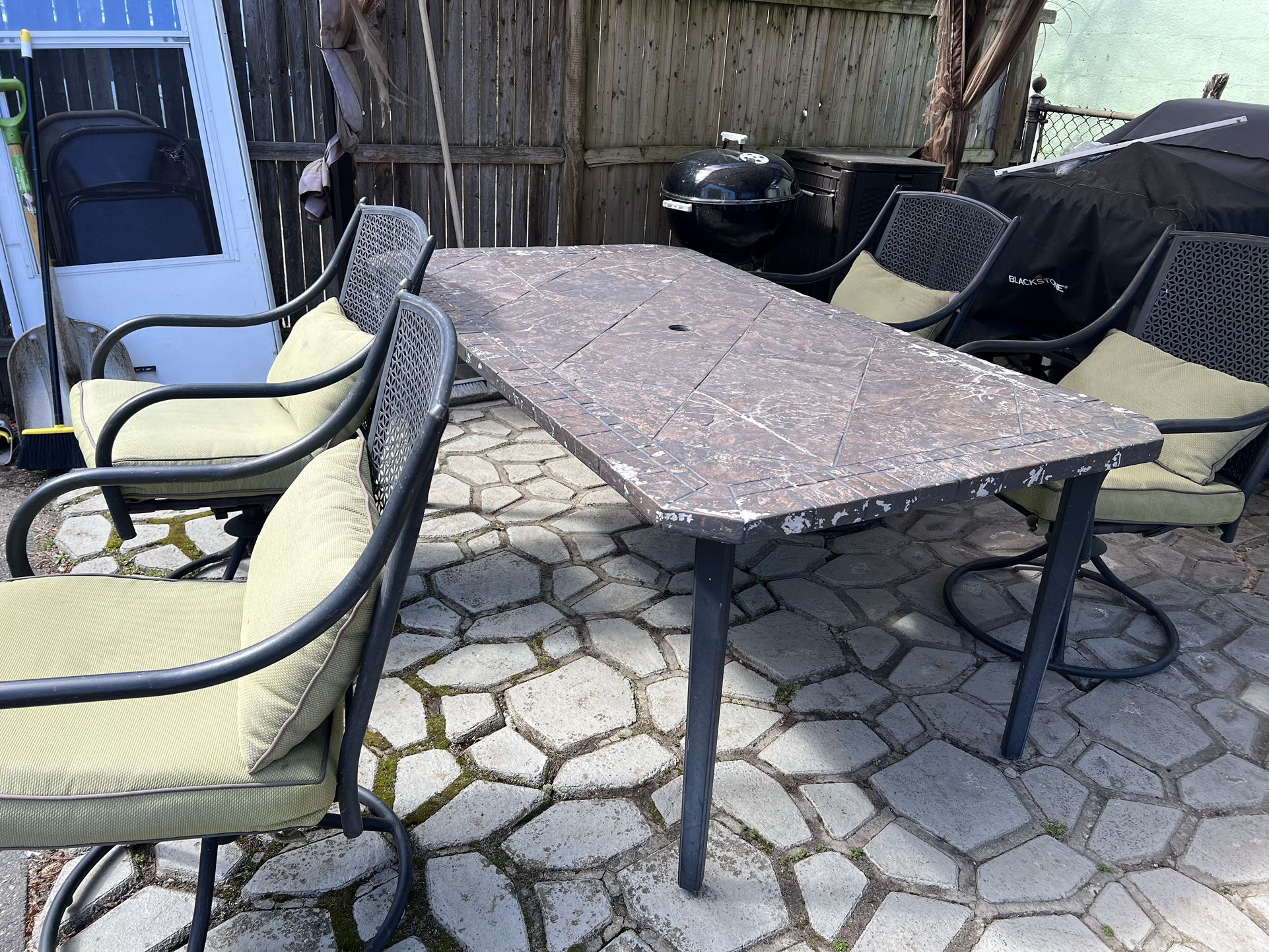 Outdoor Ceramic Table with 4 Chair With Cushions