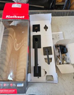 New Kwikset San Clemente Matte Black Single Cylinder Low Profile Door Handleset with Halifax Handle Featuring SmartKey Security. Retails $180 with Tax