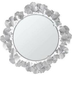 New Wall Décor Large Gingko Leaf Round Wall Mirror for Living Room, Iron Metal Plate Frame Antique